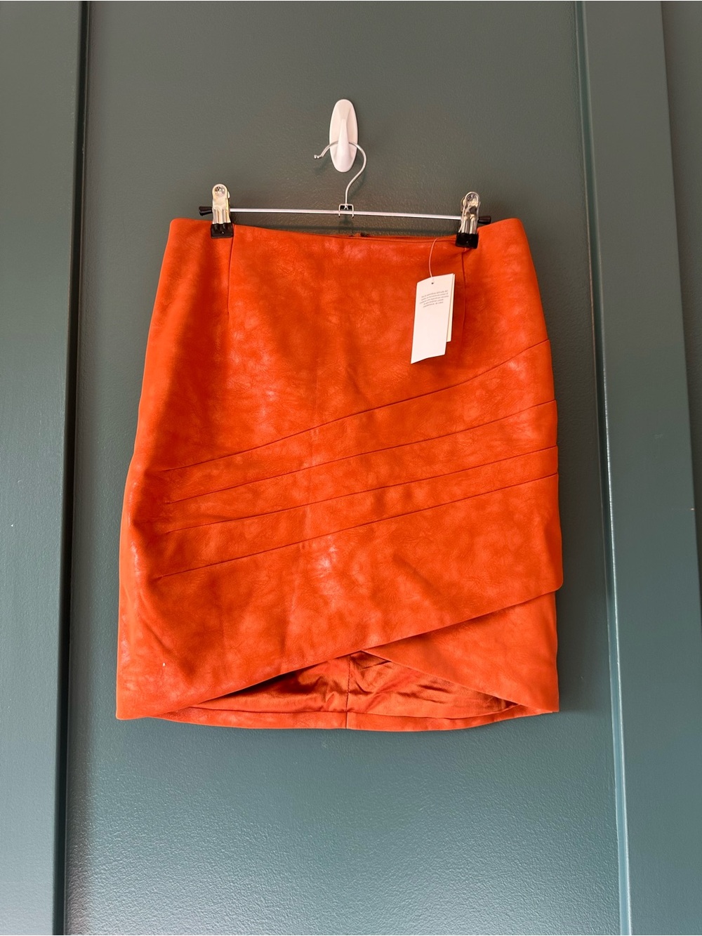 GUESS Orange Faux-Leather Wrap-Style Mini Skirt